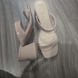 Nine West Blush Patent Block Heel Slide Sandals